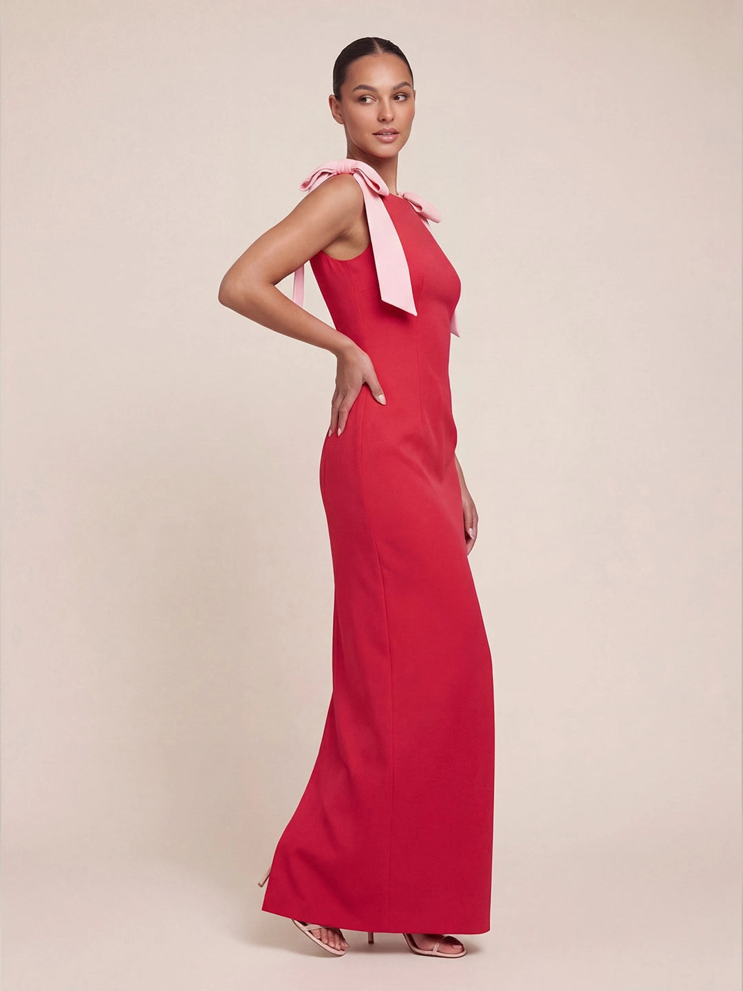 Contrast Bow Detail Woven Maxi Dress