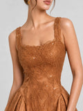 Rust Orange Lace Square Neck Mini Dress