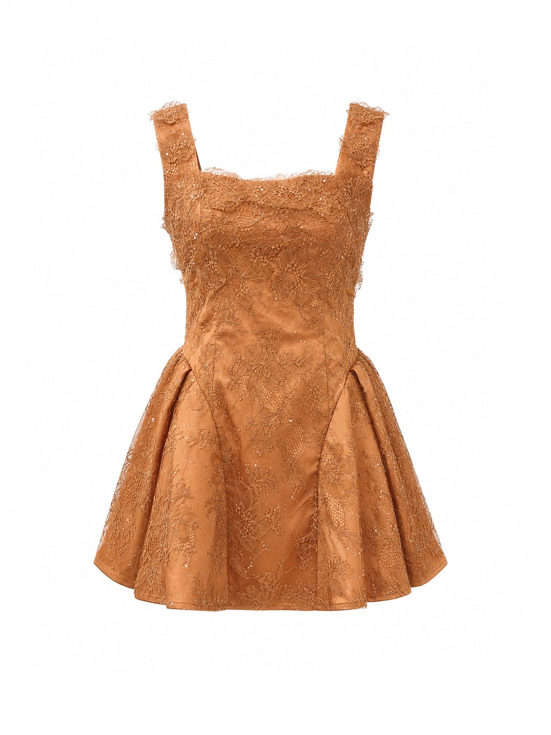 Rust Orange Lace Square Neck Mini Dress
