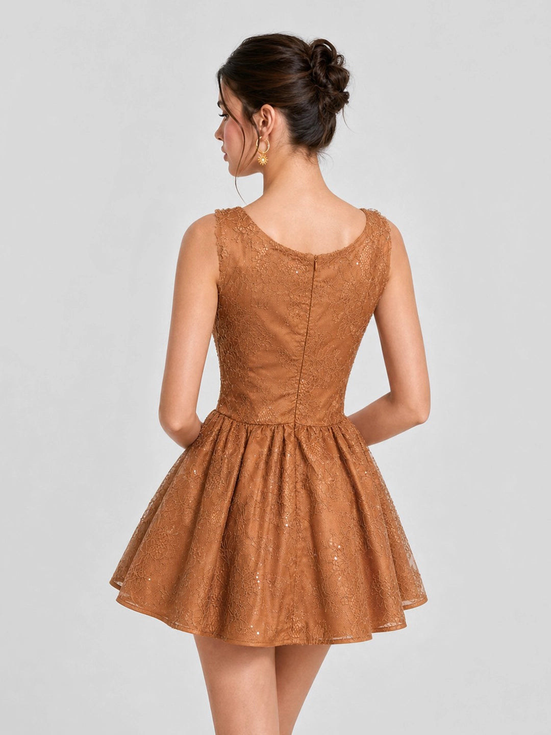 Rust Orange Lace Square Neck Mini Dress