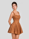Rust Orange Lace Square Neck Mini Dress