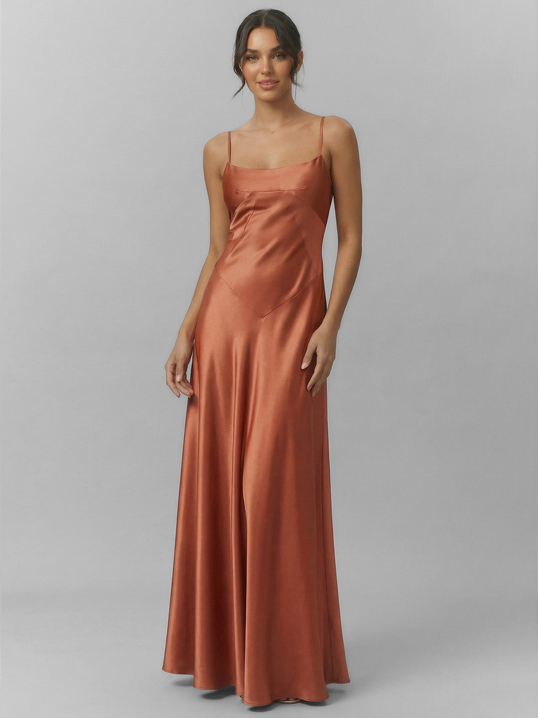 Premium Tailoring Corset-Back Satin Slip Maxi Dress