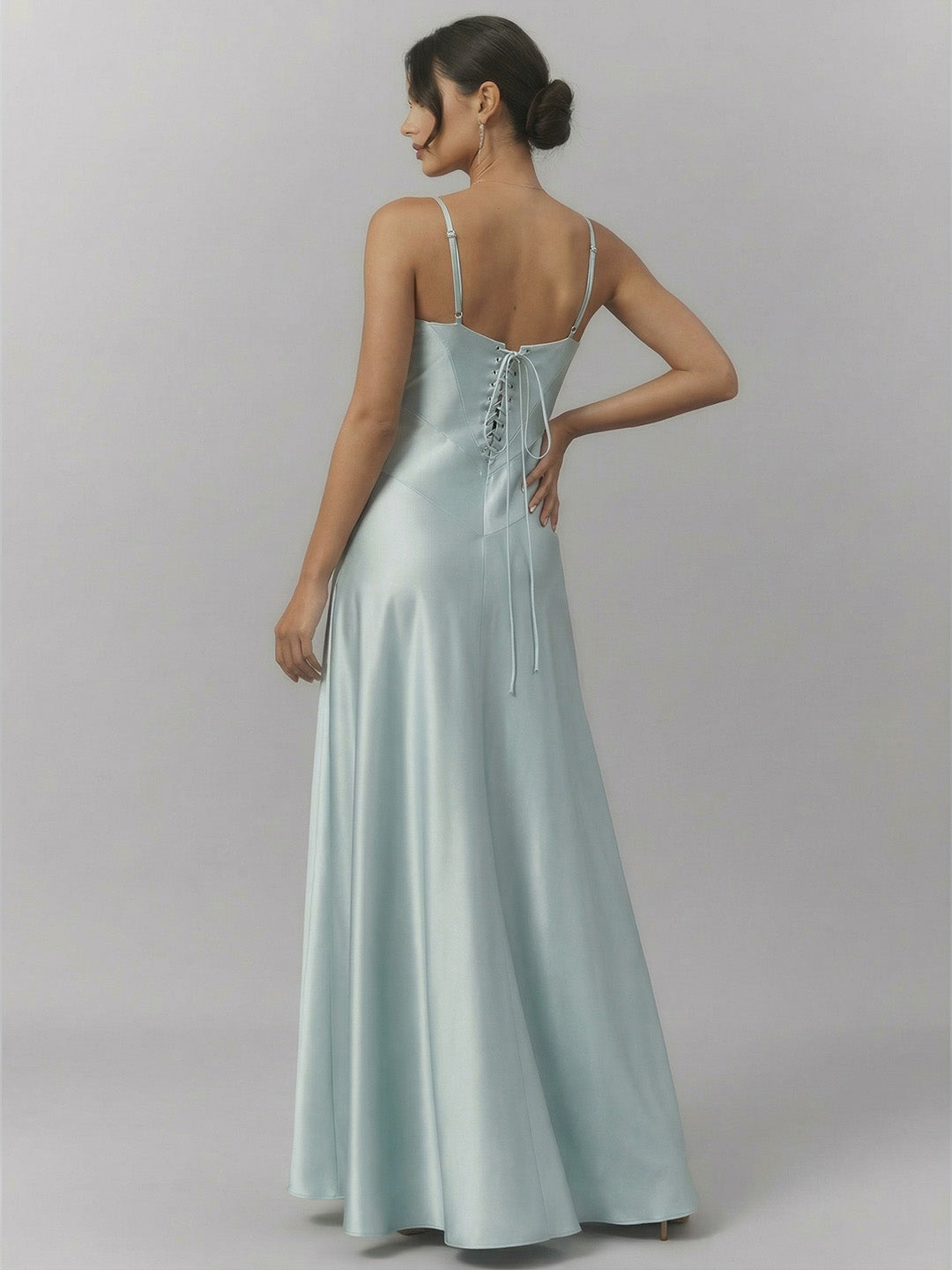 Premium Tailoring Corset-Back Satin Slip Maxi Dress