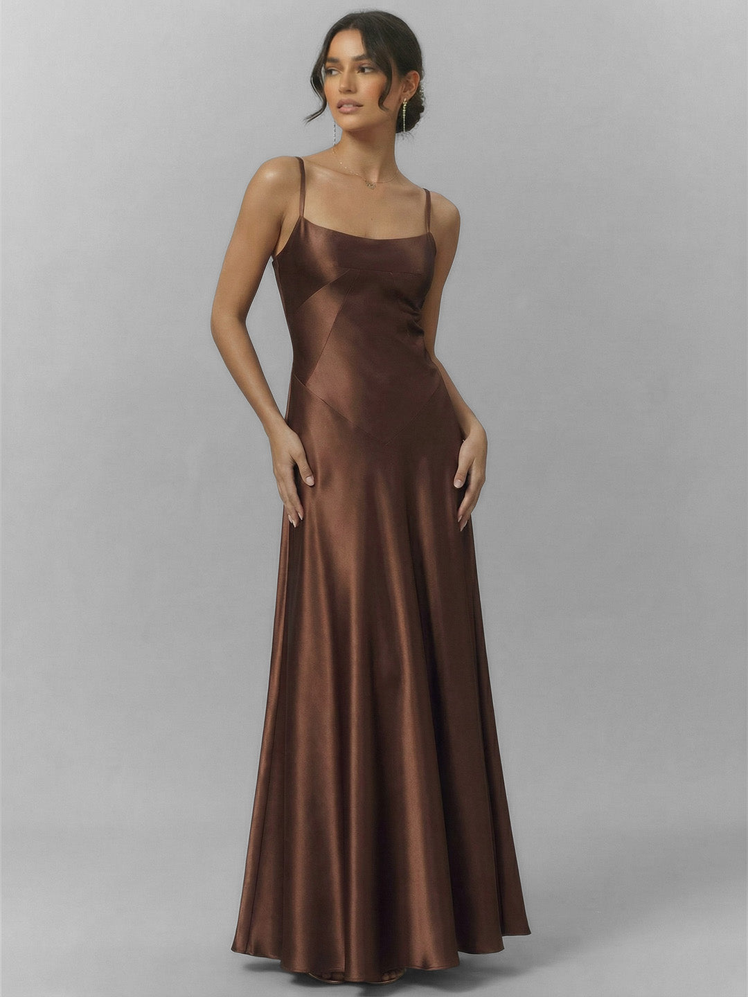 Premium Tailoring Corset-Back Satin Slip Maxi Dress