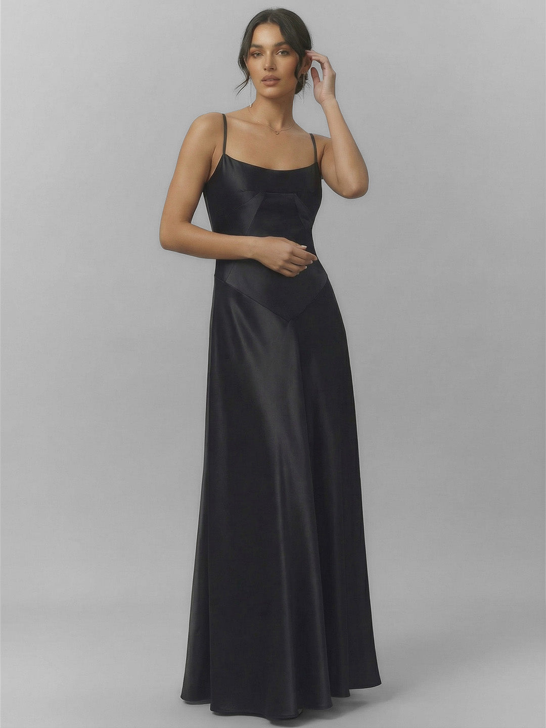 Premium Tailoring Corset-Back Satin Slip Maxi Dress