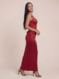 Valentine's Day Exclusive - Corset Bodice Gathered Waist Satin Maxi Dress