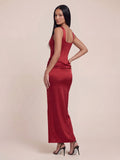 Valentine's Day Exclusive - Corset Bodice Gathered Waist Satin Maxi Dress