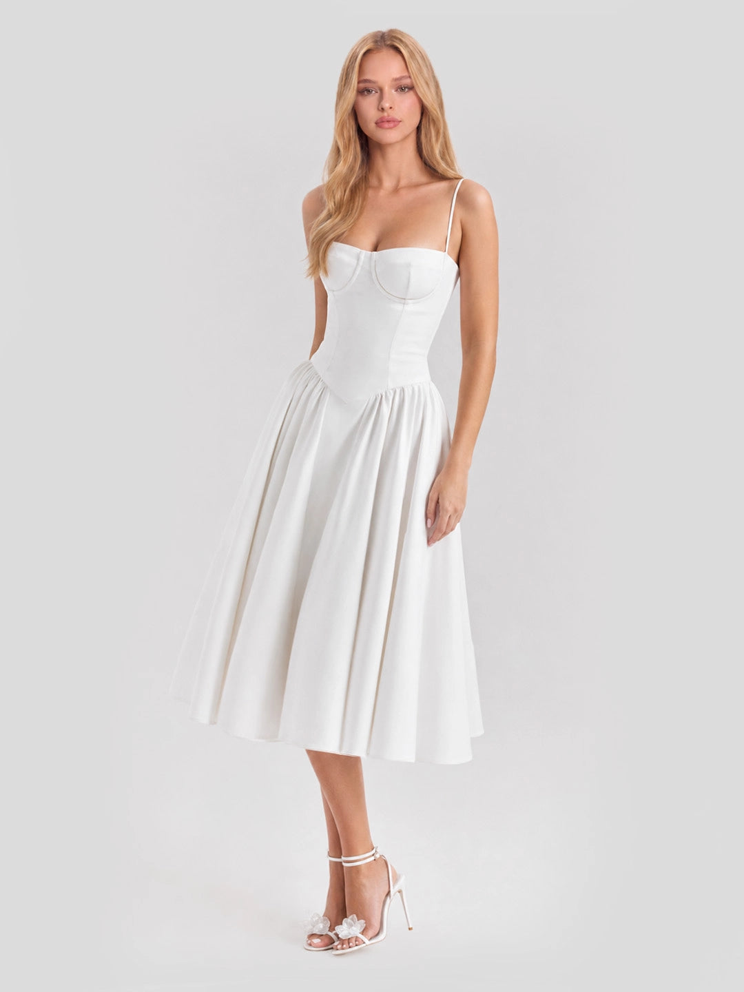 Bustier Tea-Length Midi Dress with Pockets