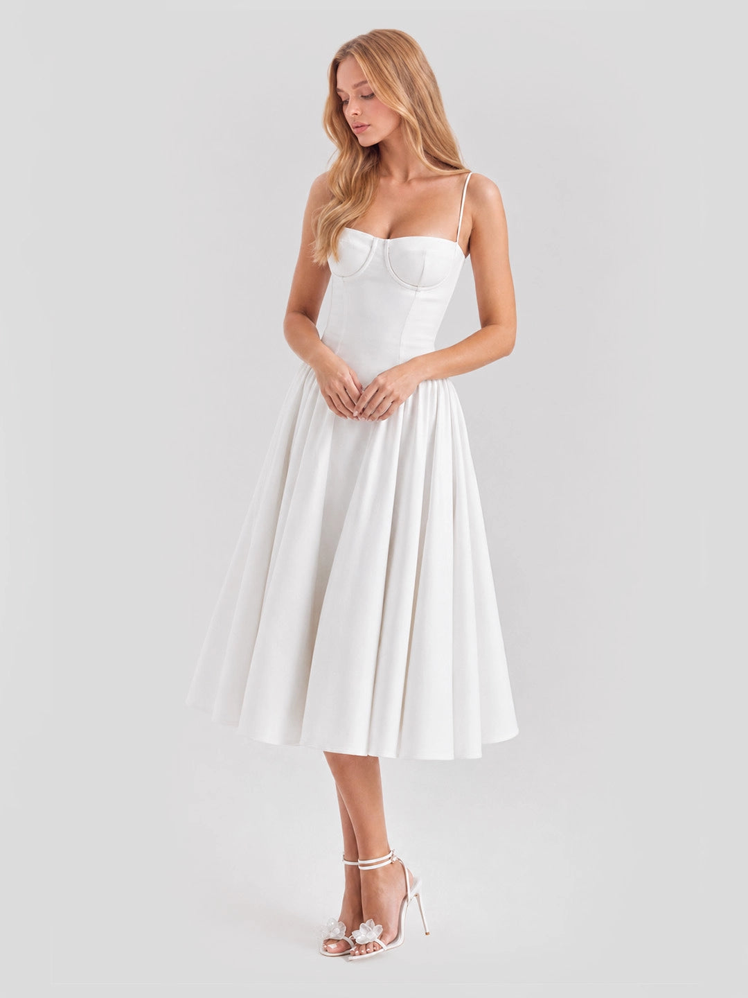 Bustier Tea-Length Midi Dress with Pockets