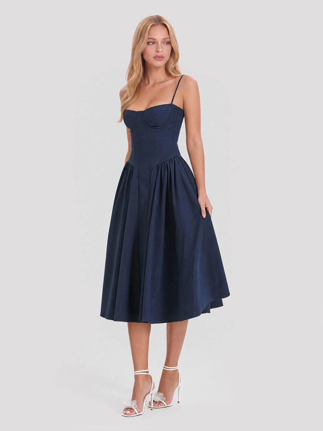 Bustier Tea-Length Midi Dress with Pockets