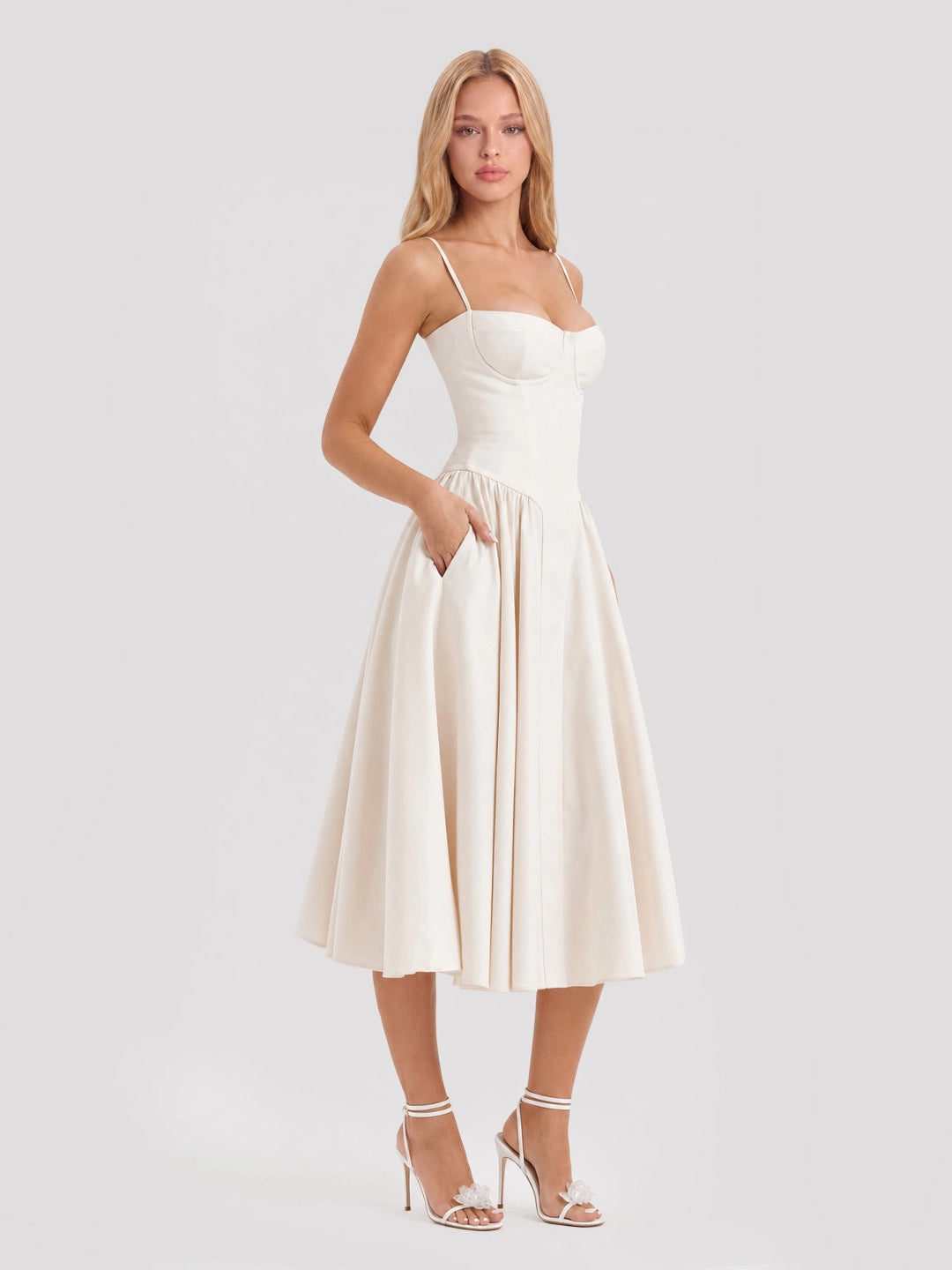 Bustier Tea-Length Midi Dress with Pockets