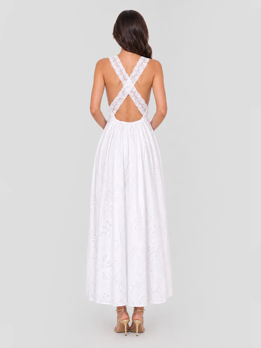 Cotton Eyelet Cross Back Maxi Sundress