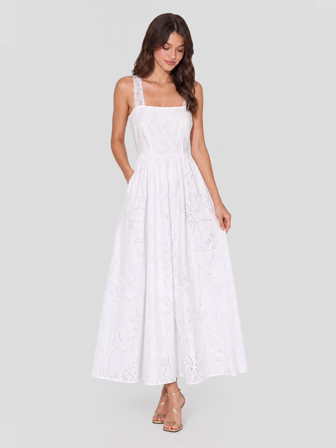 Cotton Eyelet Cross Back Maxi Sundress