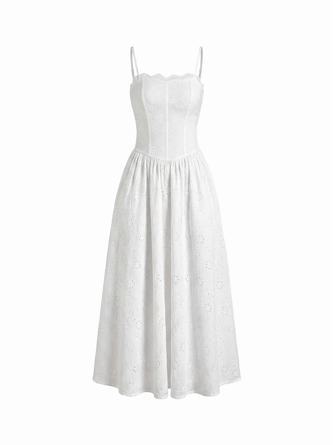 Cotton Eyelet Midi Dress with Lace Trim