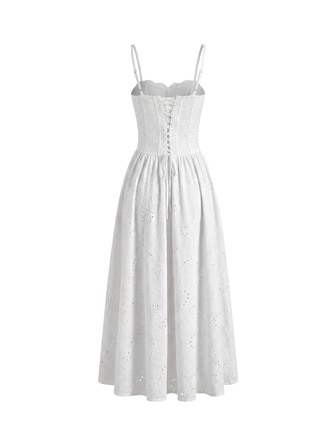 Cotton Eyelet Midi Dress with Lace Trim
