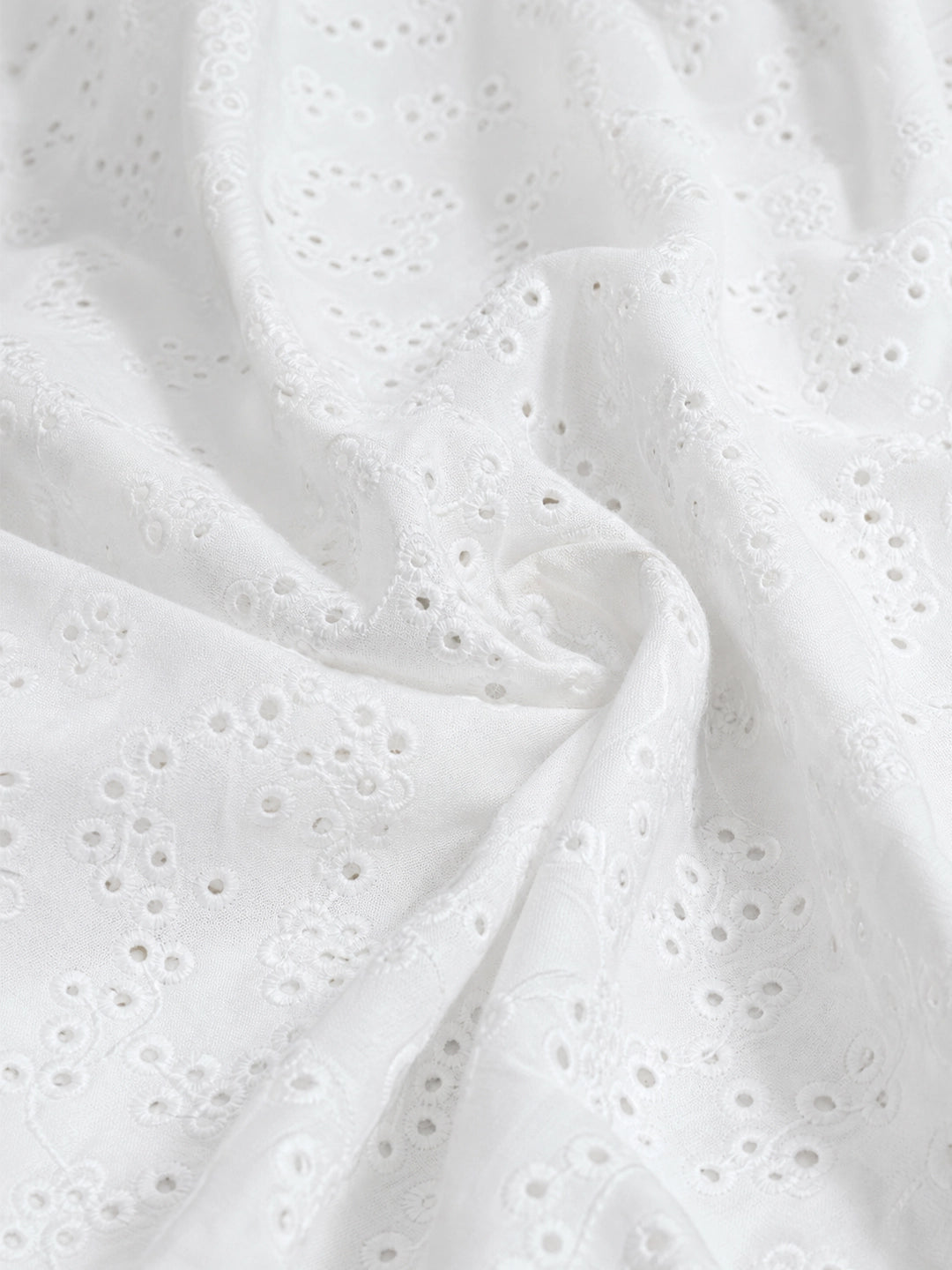 Cotton Eyelet Midi Dress with Lace Trim