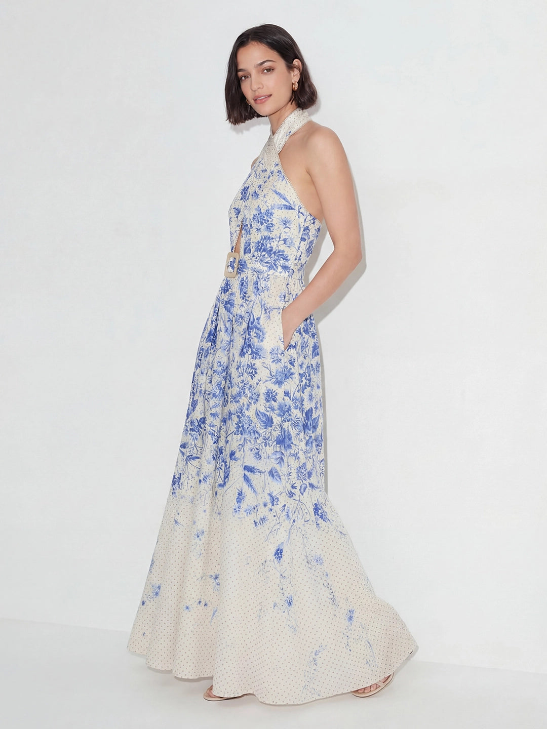 Cotton Floral-Print Belted Maxi Dress