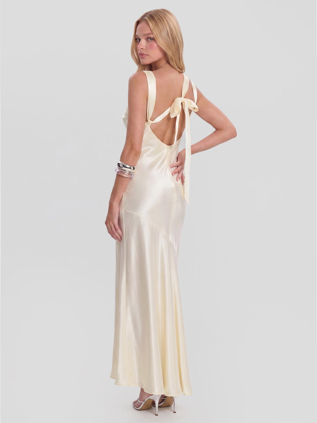 Criss-Cross Open-Back Satin Midi Dress