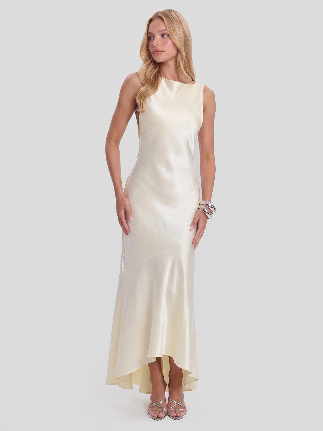 Criss-Cross Open-Back Satin Midi Dress