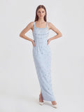 Crystal-Ombré Scoop-Neck Column Gown