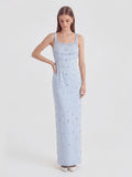 Crystal-Ombré Scoop-Neck Column Gown