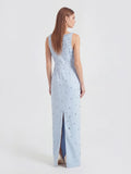 Crystal-Ombré Scoop-Neck Column Gown