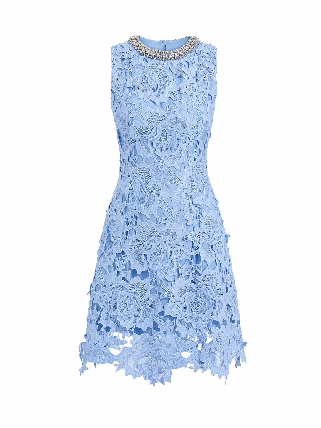 Crystal Neckline Lace Mini Dress
