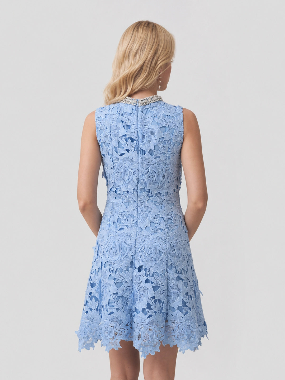 Crystal Neckline Lace Mini Dress