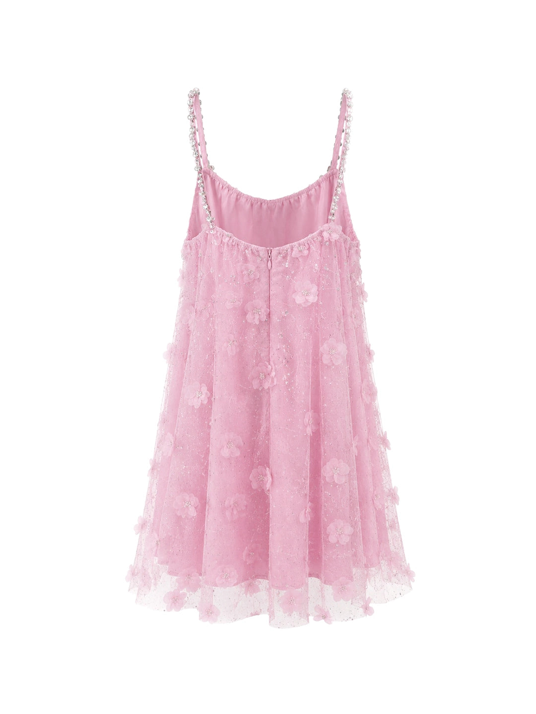 Crystal Strap 3D Floral Tulle Mini Dress