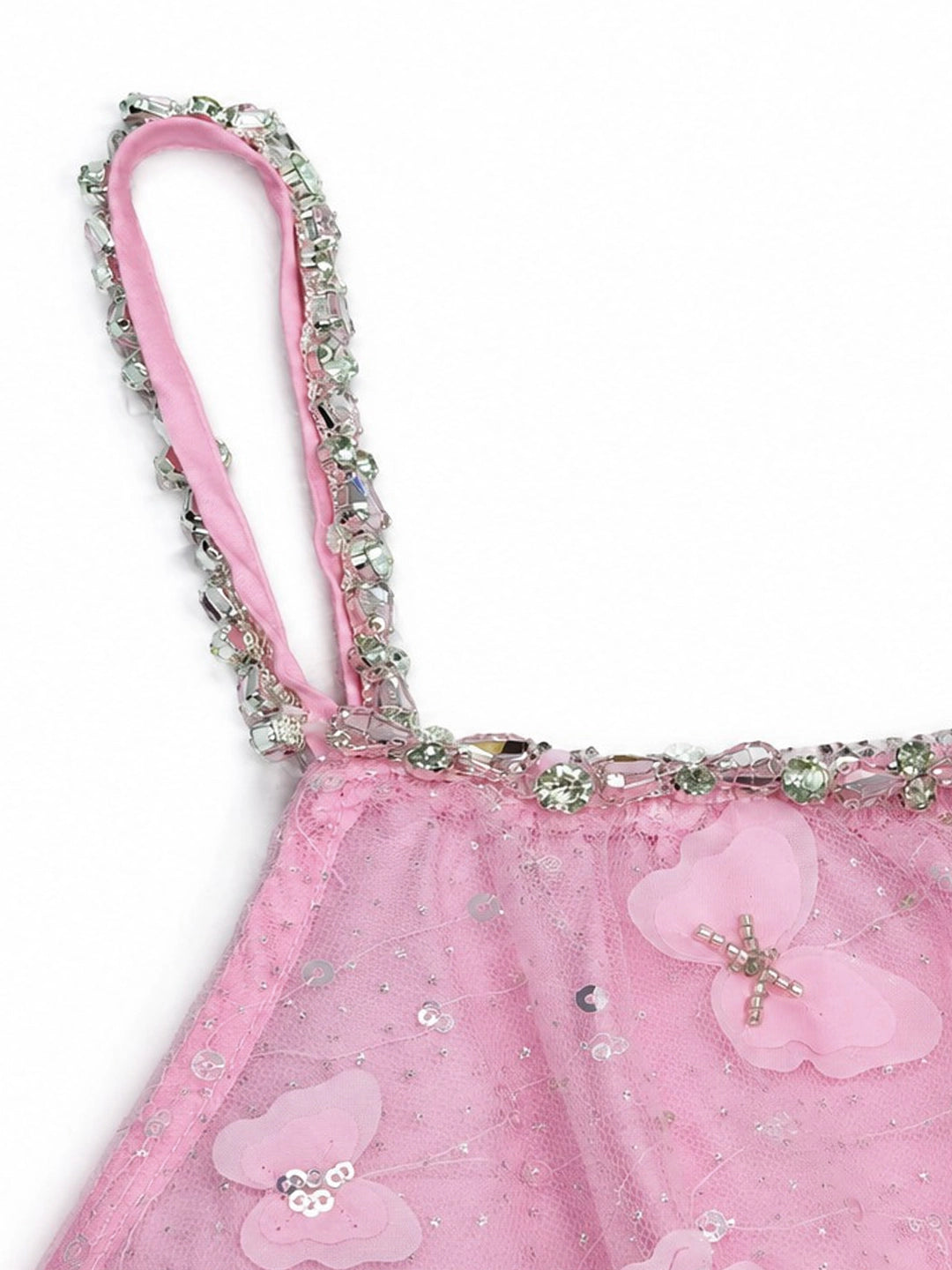 Crystal Strap 3D Floral Tulle Mini Dress