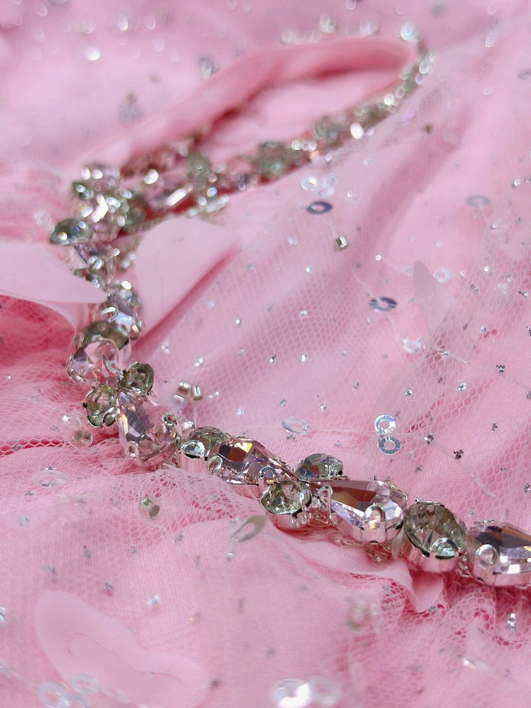 Crystal Strap 3D Floral Tulle Mini Dress