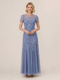 Sophisticated Hand-Beaded Floral Godet Gown