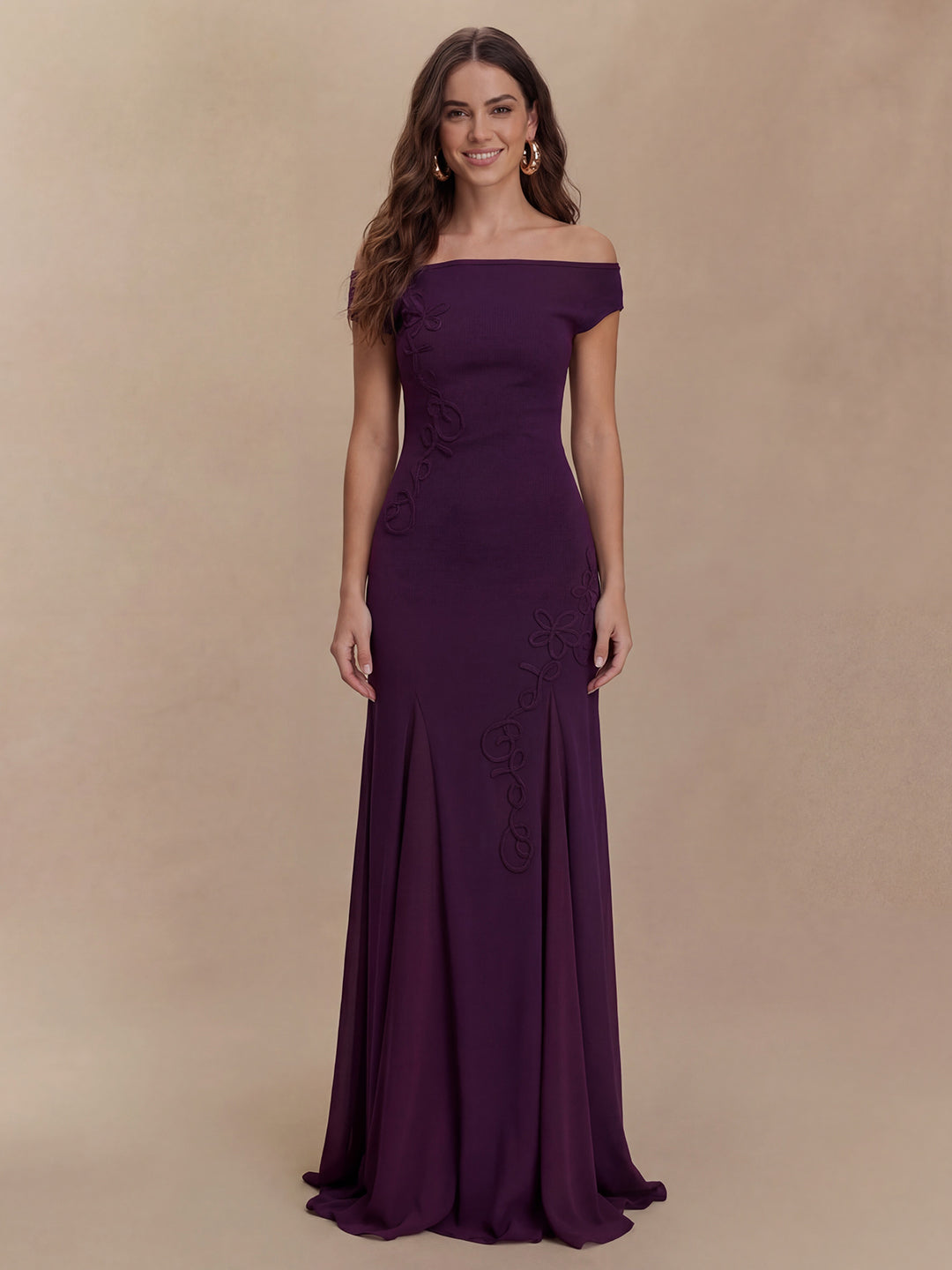 Romantic Embroidery Off Shoulder Knit Gown