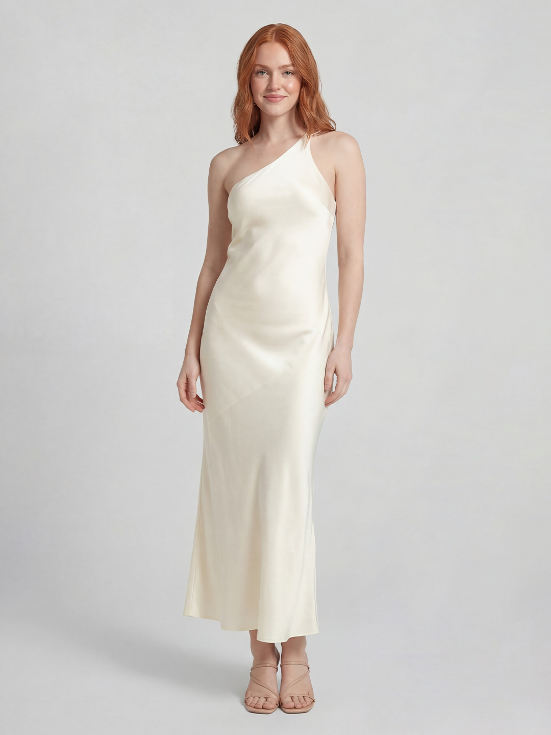 One Shoulder Satin Maxi Dress