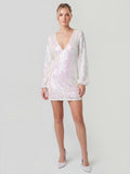 Dazzling Puff-Sleeve V-Neck Sequin Mini Dress