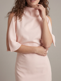 Draped-Front High-Neck Midi Dress