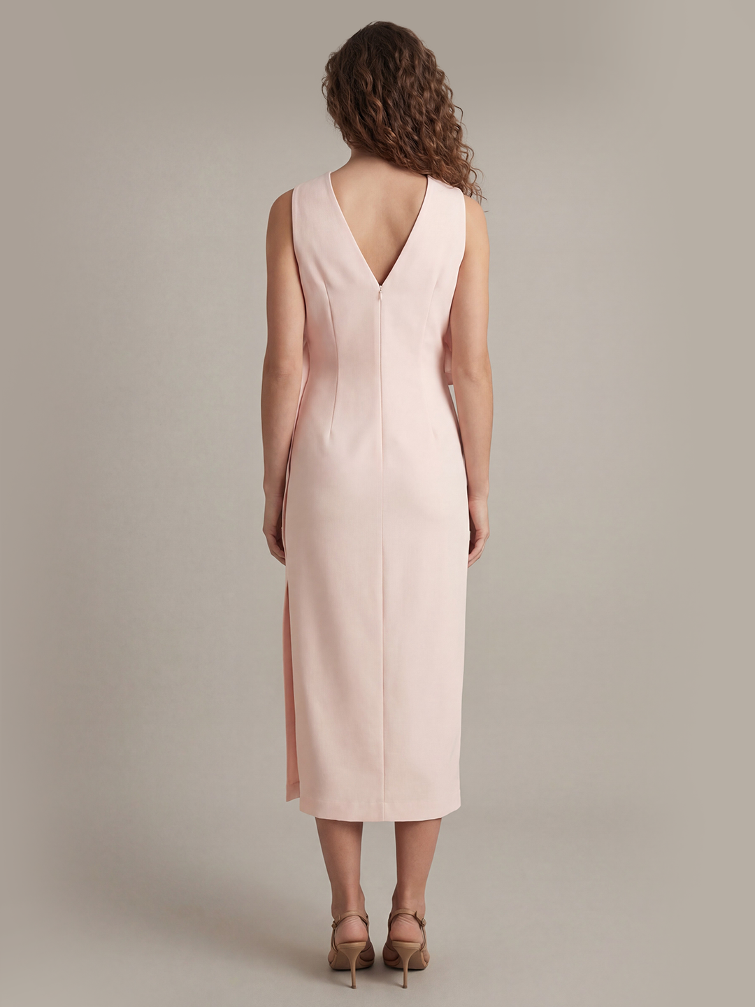 Draped-Front High-Neck Midi Dress