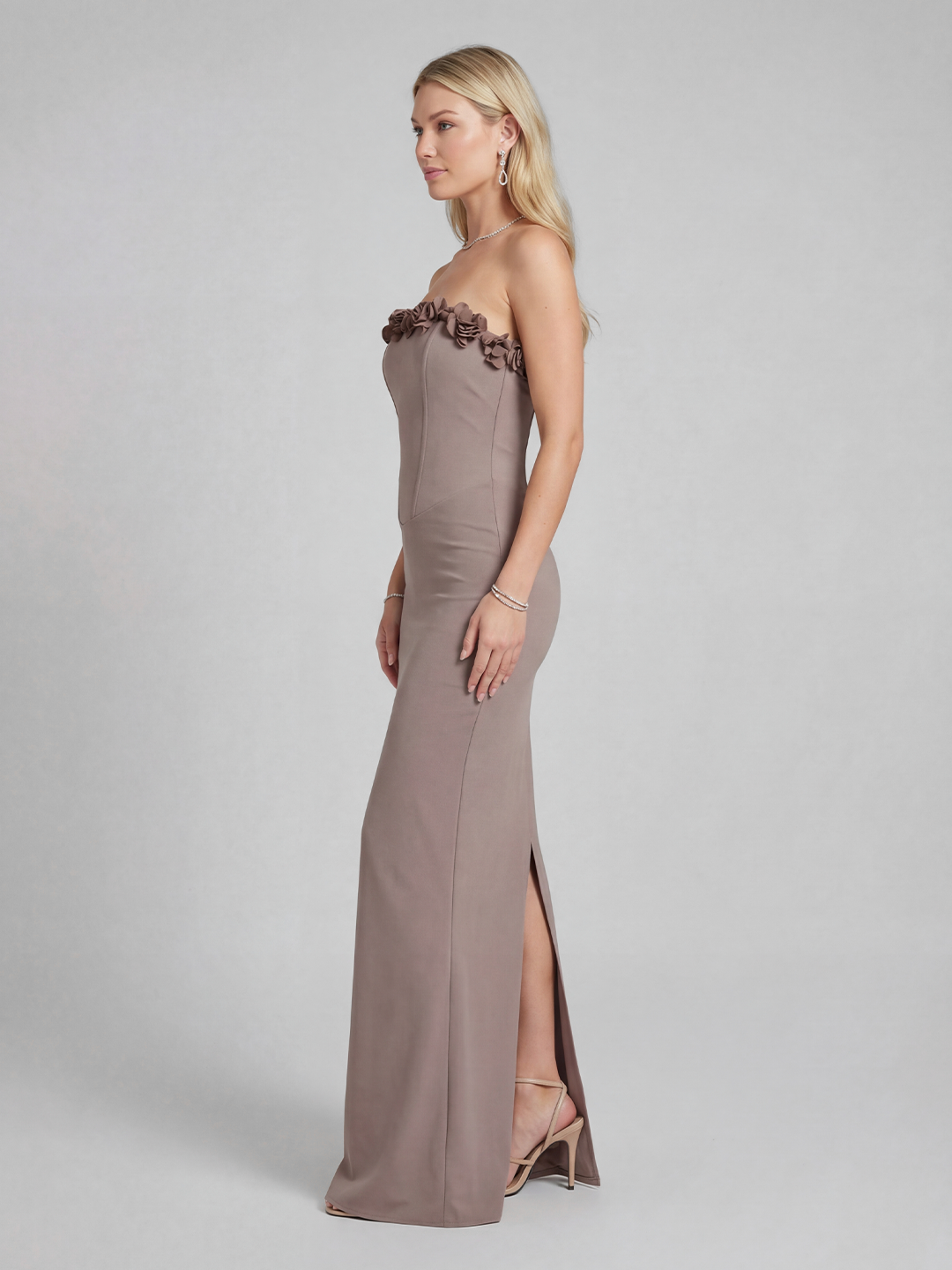 Elastic Rose Bow Strapless Gown