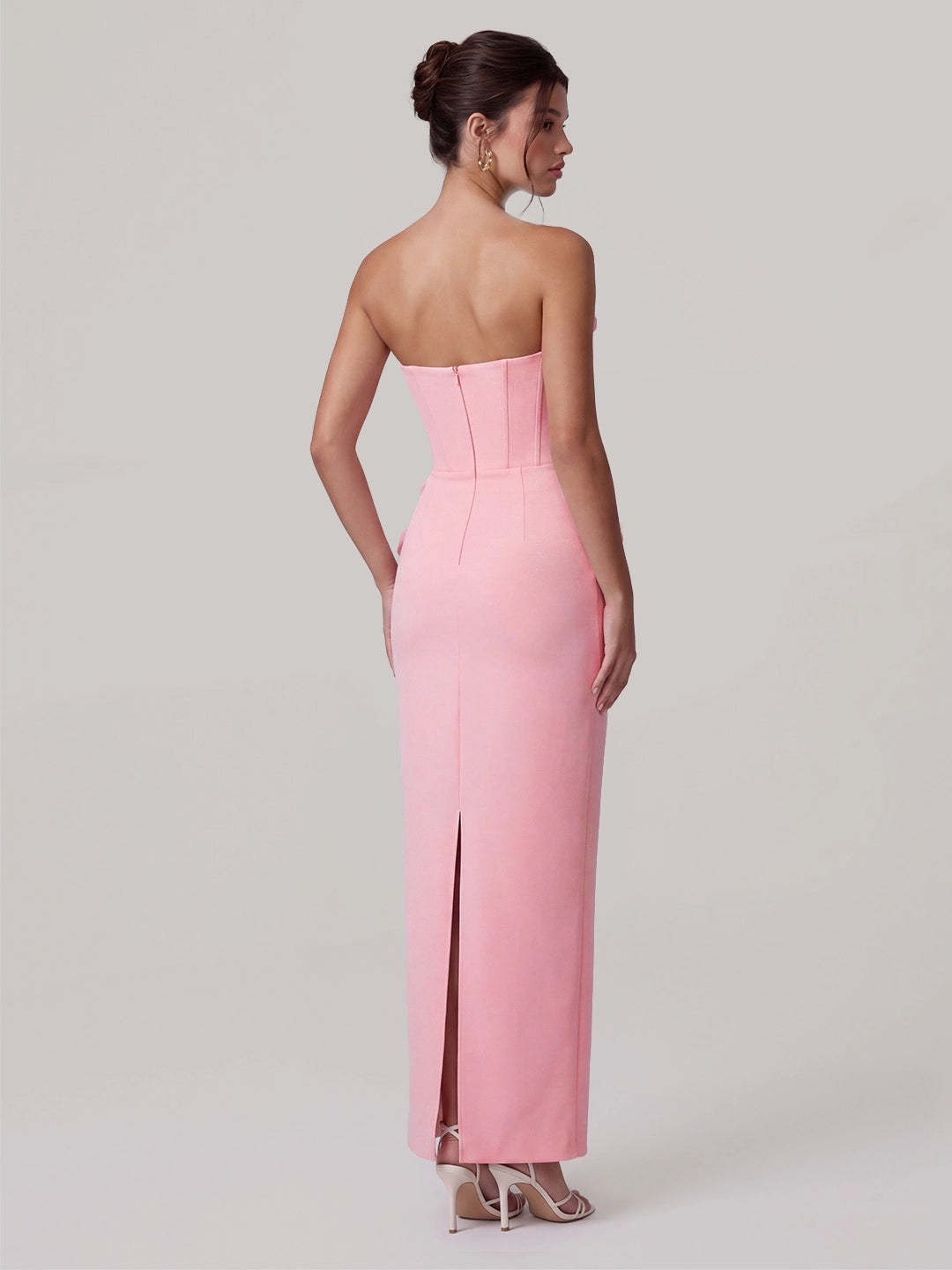 3D Rose Appliqué Strapless Maxi Gown