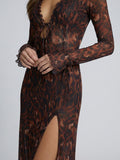 Elegant Bell-Sleeve Mesh Maxi Dress