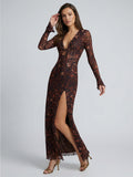 Elegant Bell-Sleeve Mesh Maxi Dress