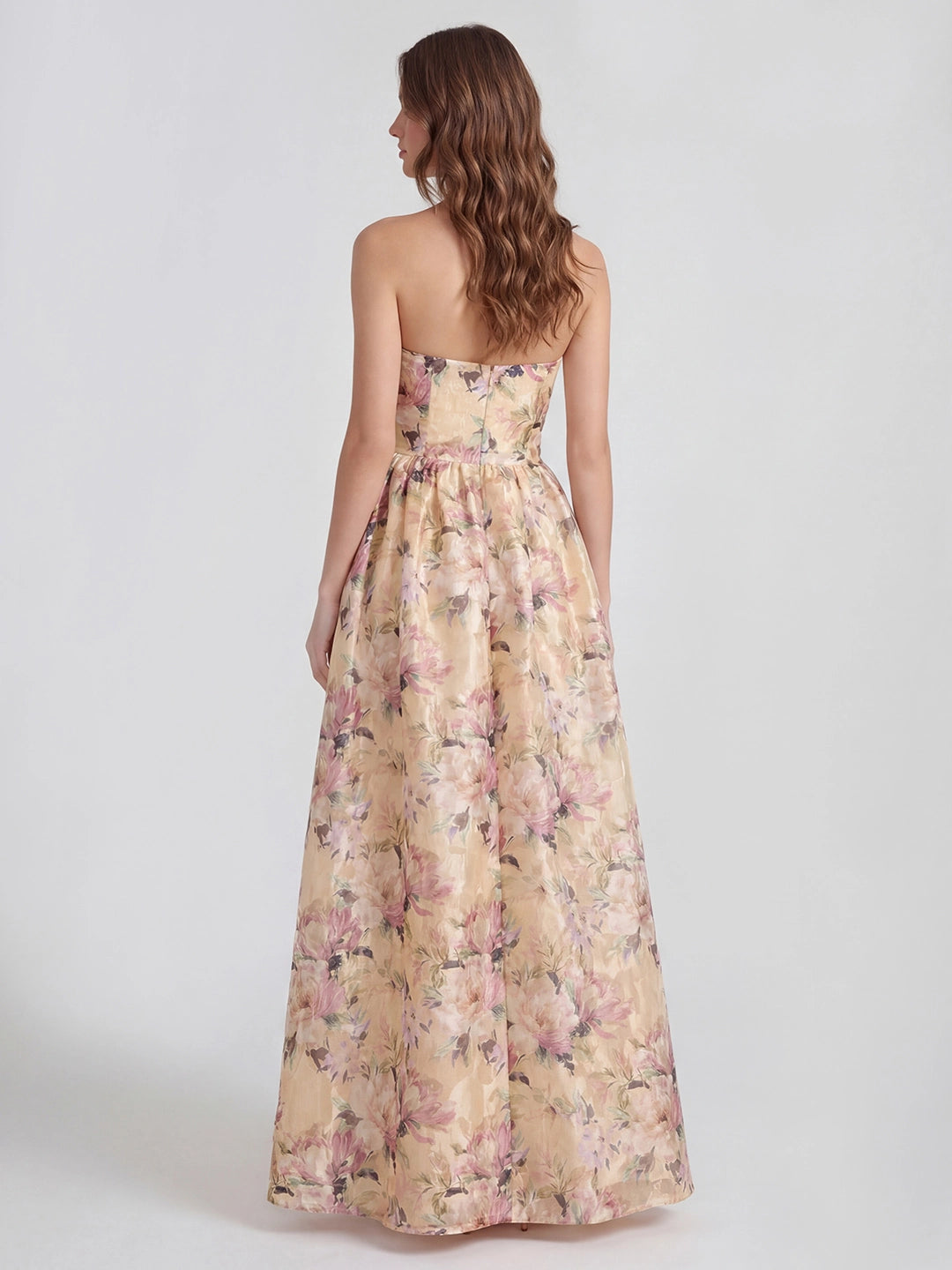 Elegant Floral Jacquard Bustier Maxi Dress