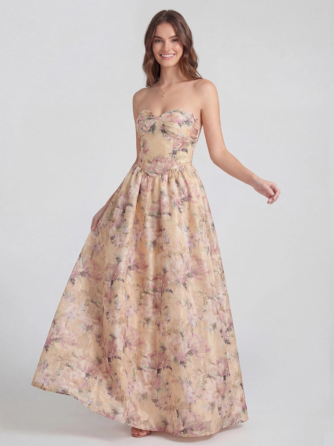 Elegant Floral Jacquard Bustier Maxi Dress