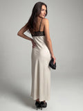 Elegant Lace-Paneled Satin Midi Dress