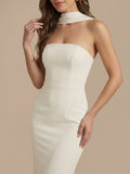 Elegant Scarf-Detail Strapless Georgette Maxi Dress