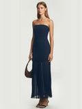 Elegant Sheer-Underneath Strapless Midi Dress