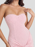 Beaded Embellished Strapless Tie-Waist Maxi Dress