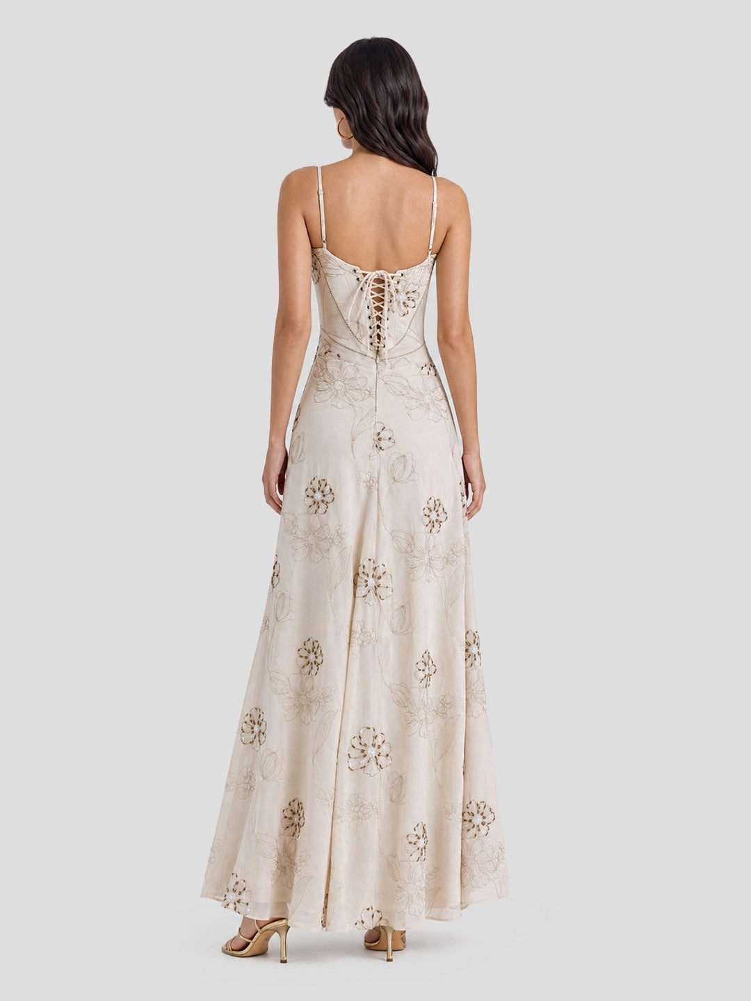 Embroidered Beaded Floral Maxi Dress