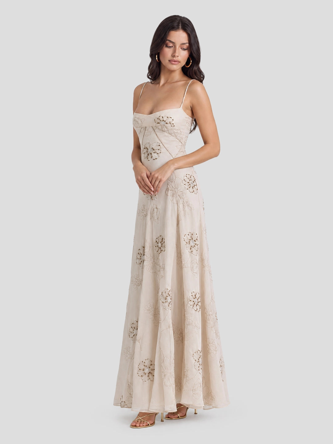 Embroidered Beaded Floral Maxi Dress