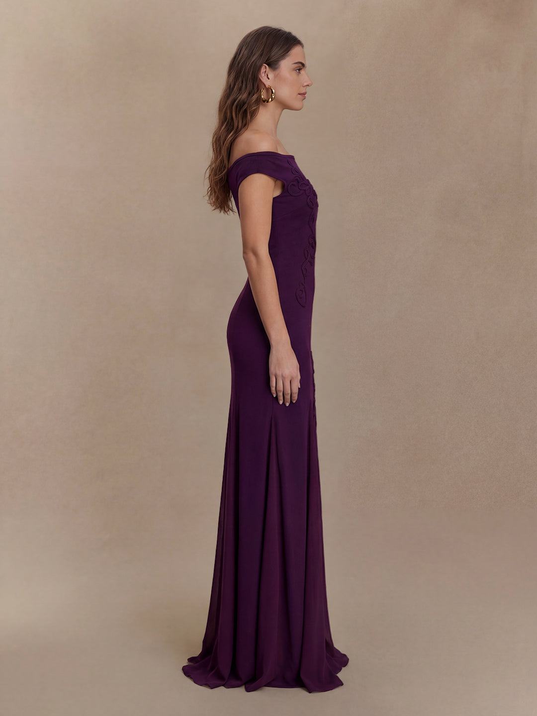 Romantic Embroidery Off Shoulder Knit Gown